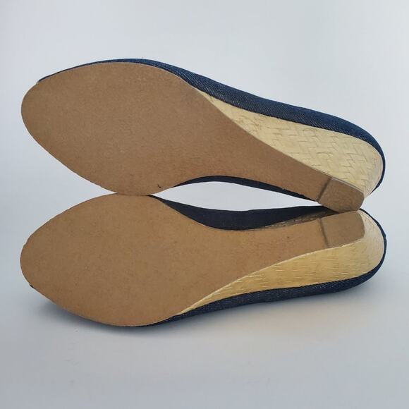 Aj Valenci Open Toe Comfort Blue Denim Wide Wedge Shoes - Picture 8 of 9